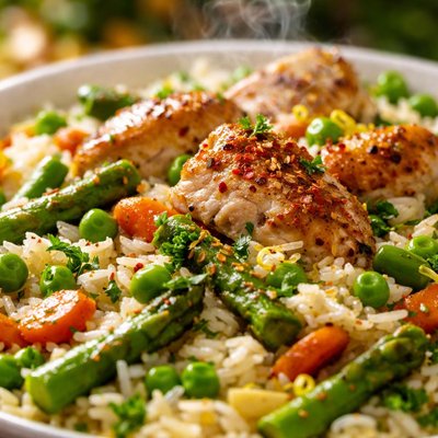 Image of Chicken and Rice with Spring Vegetables