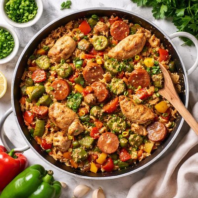 Image of Chicken and Sausage Jambalaya with Okra