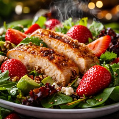 Image of Chicken and Strawberries Over Mixed Greens