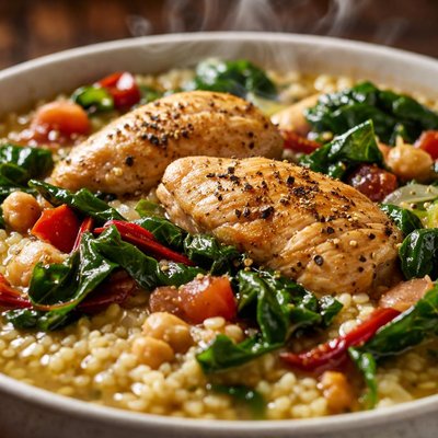 Image of Chicken and Swiss Chard with Couscous in Broth