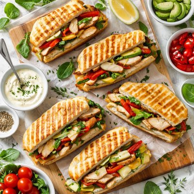 Image of Chicken and Vegetable Paninis with Tarragon Mayonnaise