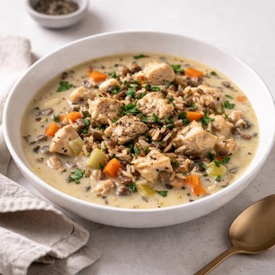 Image of Vegan Chicken and Wild Rice Soup