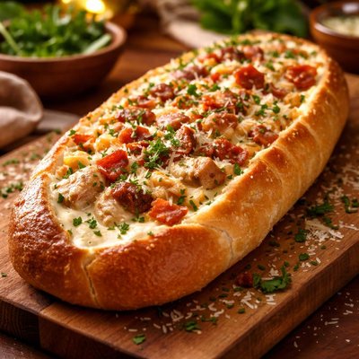 Image of Chicken Bacon Alfredo Bread Boat
