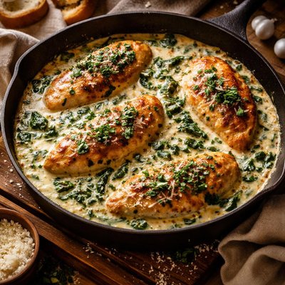 Image of Chicken Baked in a Spinach Cream Sauce