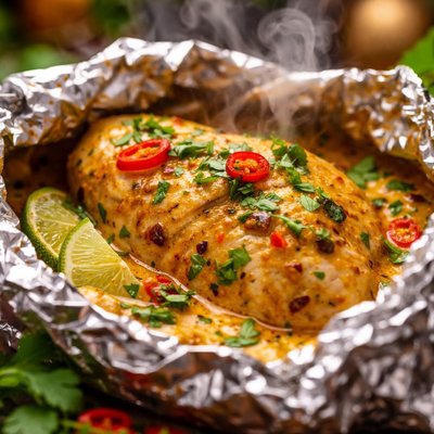 Image of Chicken Baked in Foil in Coconut Curry Sauce