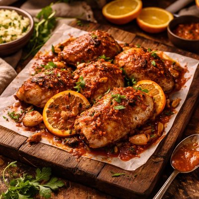 Image of Chicken Baked with Orange Spiced Harissa Sauce