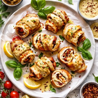 Image of Chicken Basil Roll Ups with Mustard Sauce