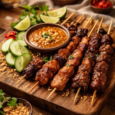 Image of Chicken Beef Sate with Spicy Peanut Sauce