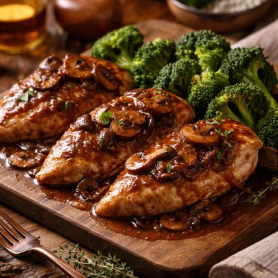 Image of Chicken Breasts and Broccoli with Madeira Sauce
