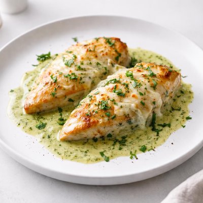 Image of Chicken Breasts in Poblano Sauce Au Gratin