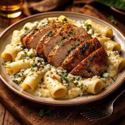 Image of Chicken Breasts Over Rigatoni with Gorgonzola Sauce