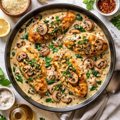 Image of Chicken Breasts Smothered in a Mushroom Cream Sauce