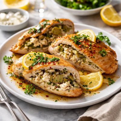 Image of Chicken Breasts Stuffed with Artichokes Lemon and Goats Cheese