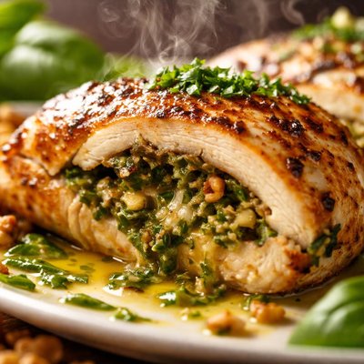 Image of Chicken Breasts Stuffed with Basil Walnut Butter