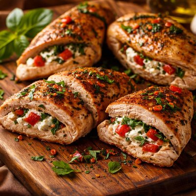 Image of Chicken Breasts Stuffed with Goat Cheese Basil and Red Pepper