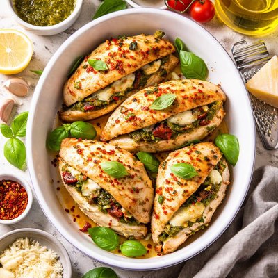 Image of Chicken Breasts Stuffed with Pesto and Cheese