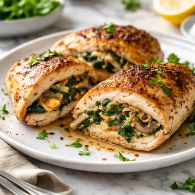 Image of Chicken Breasts Stuffed with Spinach and Mushrooms