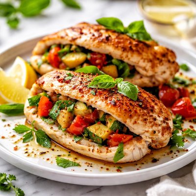 Image of Chicken Breasts Stuffed with Zucchini Tomato and Basil