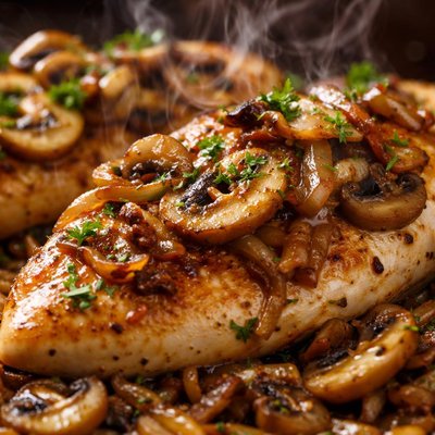 Image of Chicken Breasts W Mushrooms Caramelized Onions