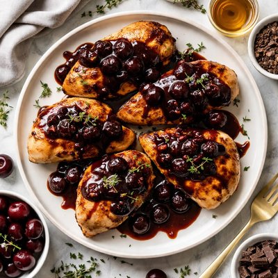 Image of Chicken Breasts with Brandied Cherry Chocolate Sauce