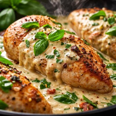 Image of Chicken Breasts with Creamy Basil Sauce