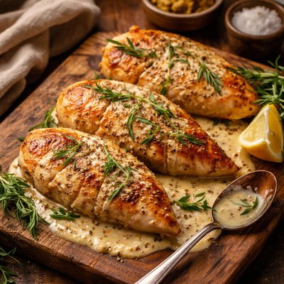 Image of Chicken Breasts with Fresh Tarragon Dijon Mustard Pan Sauce