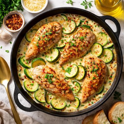 Image of Chicken Breasts Zucchini with Garlic Cream