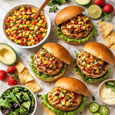 Image of Chicken Burgers with Fresh Fruit Salsa