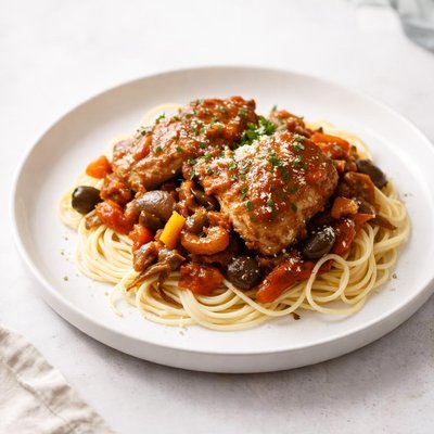 Image of Chicken Cacciatore Over Pasta