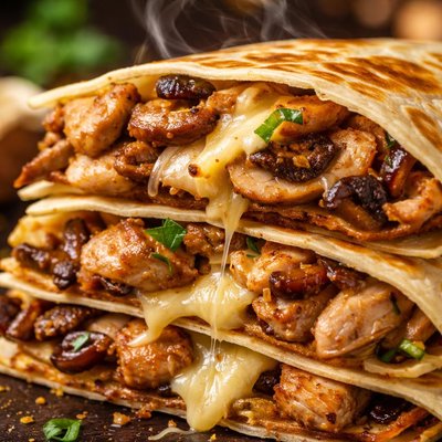 Image of Chicken Caramelized Mushrooms Onions Cheese Quesadillas