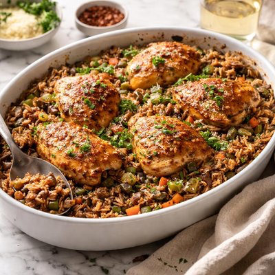 Image of Chicken Casserole W Pork Sausage Brown Wild Rice