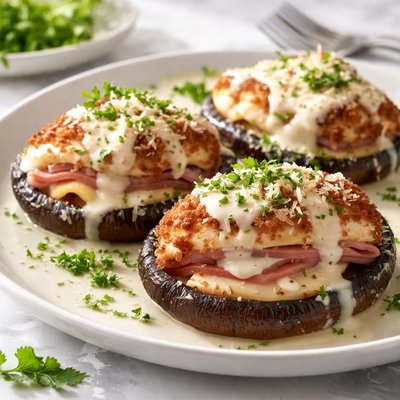 Image of Chicken Cordon Bleu Portabella in a White Sauce