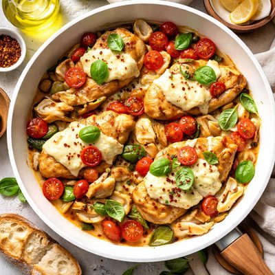 Image of Chicken Cutlets with Artichokes Tomato and Mozzarella