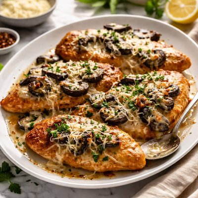 Image of Chicken Cutlets with Portabella Mushrooms and Asiago