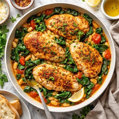 Image of Chicken Cutlets with Spicy White Beans Kale