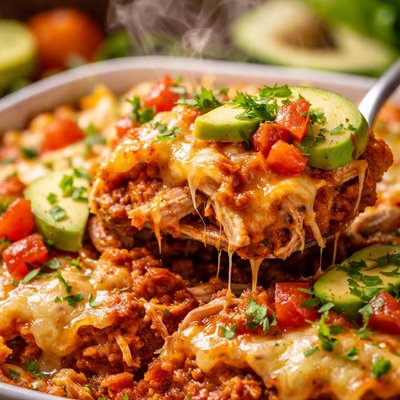 Image of Cazuela de enchiladas de pollo vegano