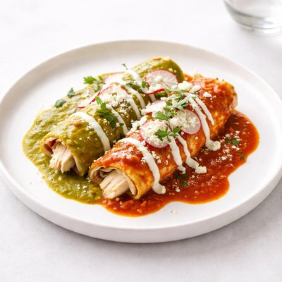 Image of Chicken Enchiladas with Green and Red Sauce