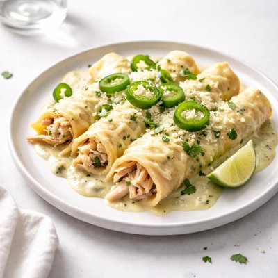 Image of Chicken Enchiladas with Green Chili Sour Cream Sauce