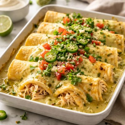 Image of Chicken Enchiladas with Sour Cream Green Chili Sauce
