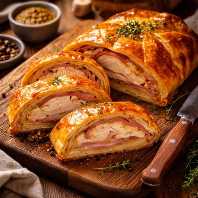 Image of Chicken Ham and Swiss Cheese Baked in Puff Pastry