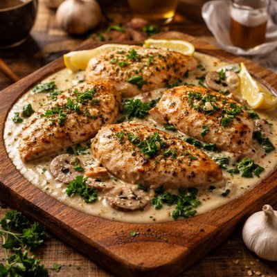Image of Chicken in Garlic White Wine Cream Sauce