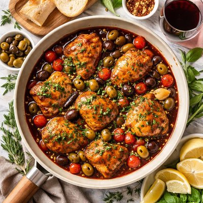 Image of Chicken in Olive Red Wine Sauce