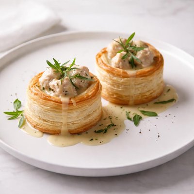 Image of Chicken in Tarragon and Wine Sauce Vol Au Vents