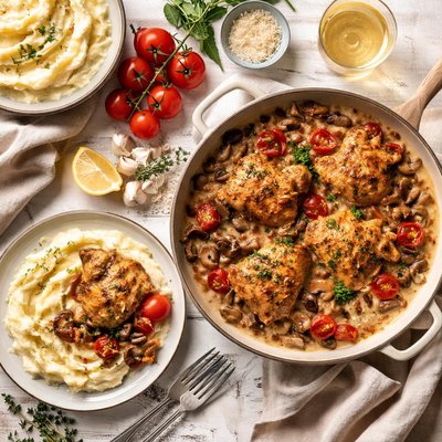 Image of Chicken in Wine with Brie Mashed Potatoes