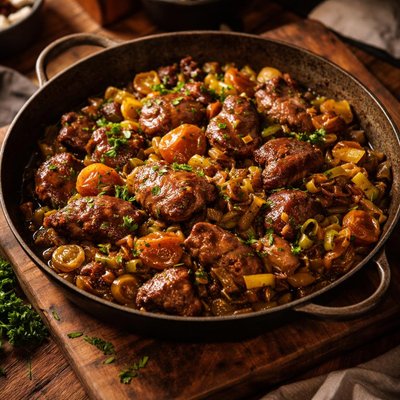 Image of Chicken Livers with Leeks and Apricots