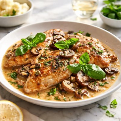 Image of Chicken Marsala with Basil and Mushrooms