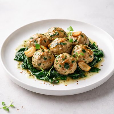 Image of Chicken Meatballs with Spinach and Roasted Garlic
