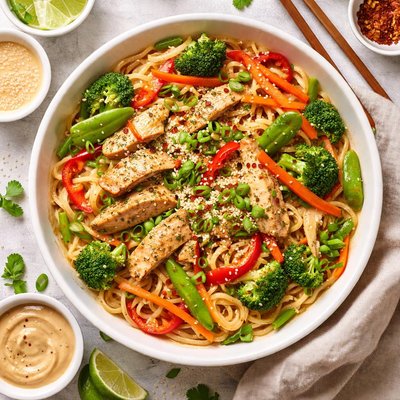 Image of Chicken Mein and Vegetables in Creamy Szechuan Dressing