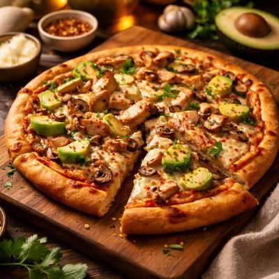 Image of Chicken Mushroom and Avocado Pizza