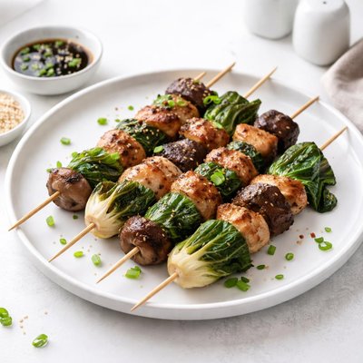 Image of Chicken Mushroom and Bok Choy Kebabs